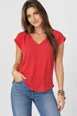 Express Red Cap Sleeve Blouse Sz Large